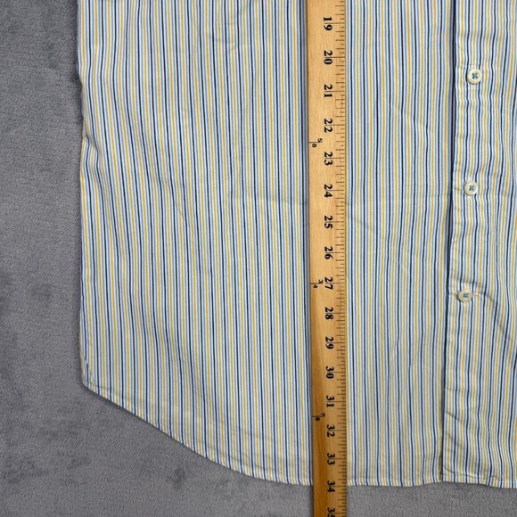 Peter Millar Dress Shirt Mens XL White Yellow Blue Striped Long Sleeve Button Up - Picture 8 of 10